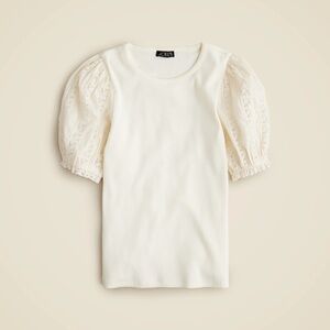 J.Crew Vintage rib top with lace puff sleeves